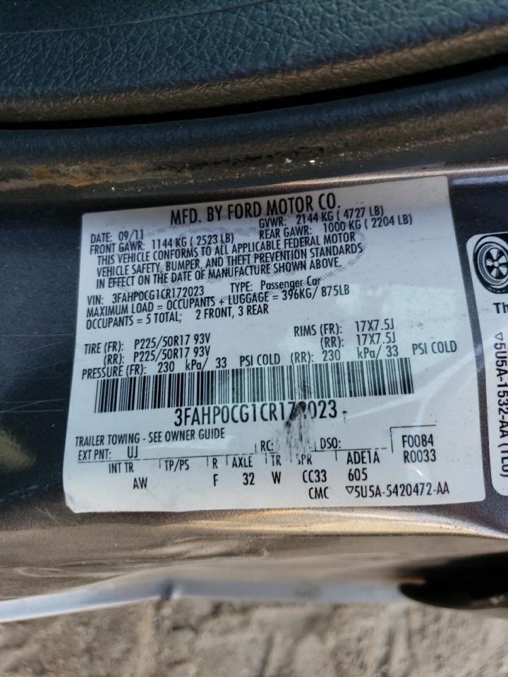 3FAHP0CG1CR172023 2012 Ford Fusion Sel