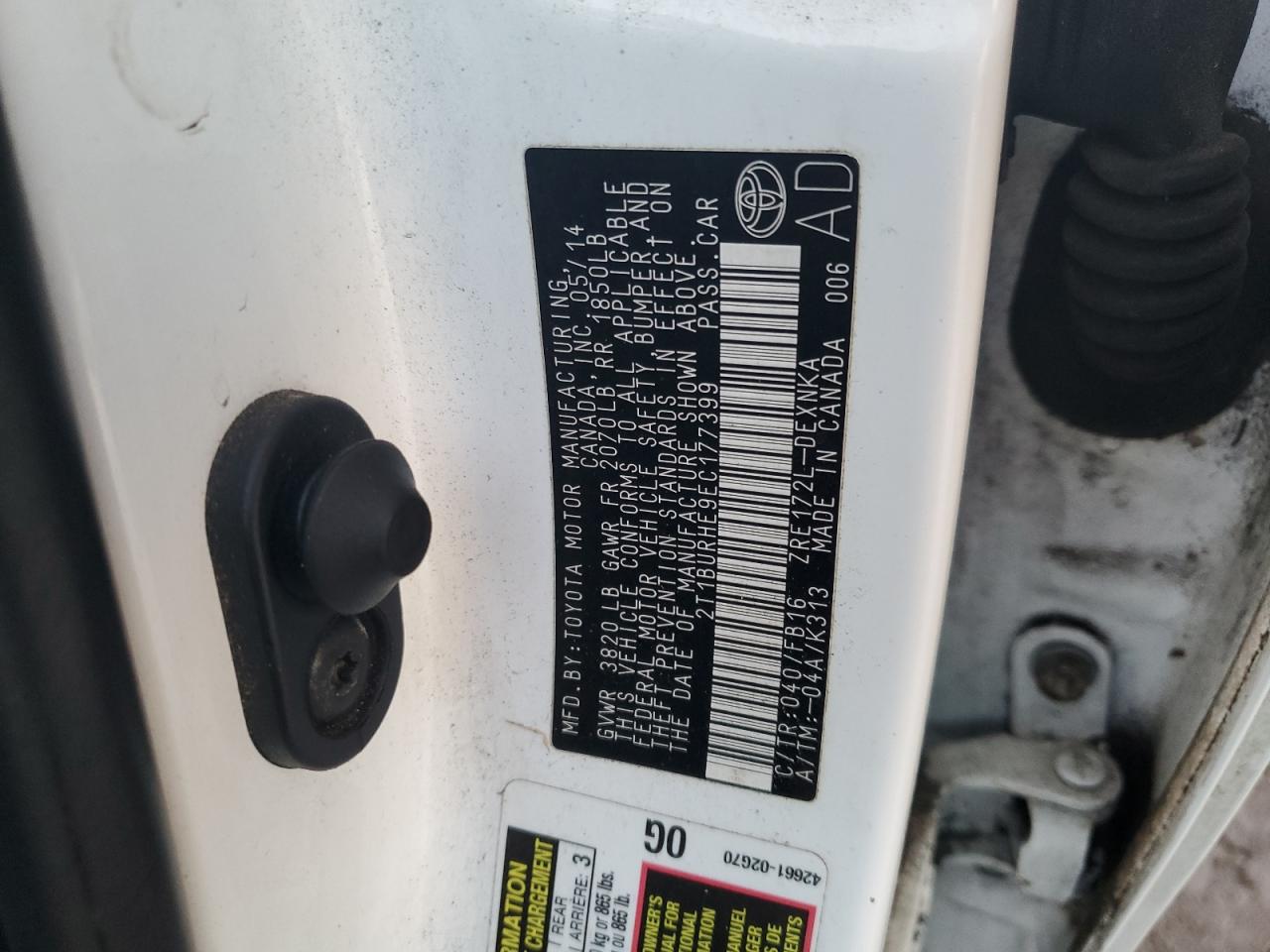 2014 Toyota Corolla L VIN: 2T1BURHE9EC177399 Lot: 74278234