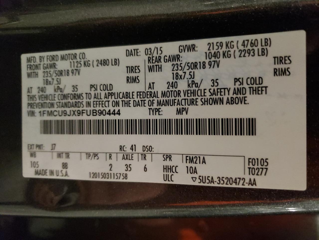 1FMCU9JX9FUB90444 2015 Ford Escape Titanium