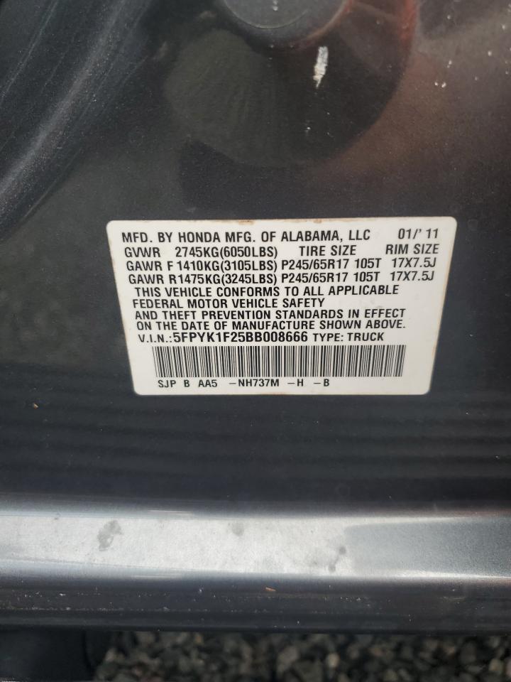 5FPYK1F25BB008666 2011 Honda Ridgeline Rt