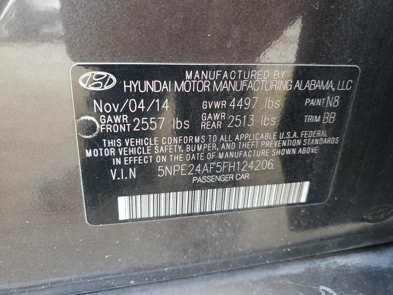 5NPE24AF5FH124206 2015 Hyundai Sonata Se