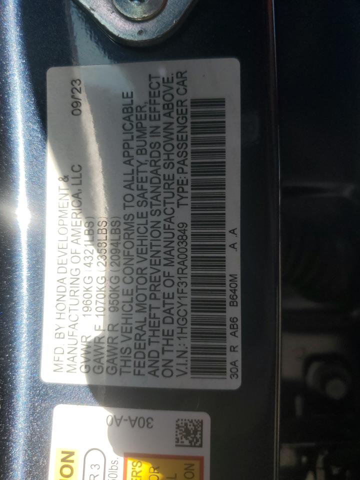 2024 Honda Accord Ex VIN: 1HGCY1F31RA003849 Lot: 77423854