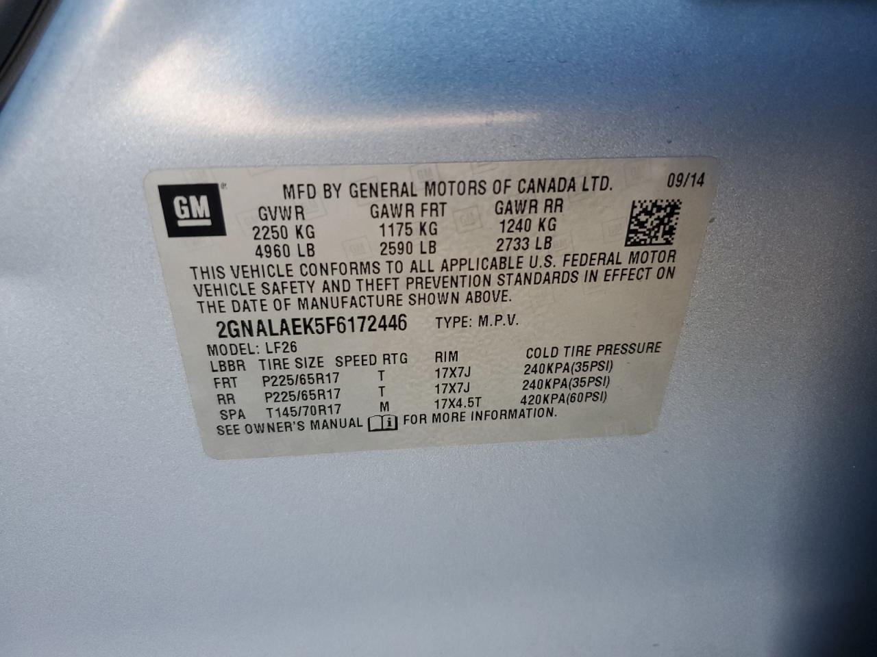 2GNALAEK5F6172446 2015 CHEVROLET EQUINOX - Image 12