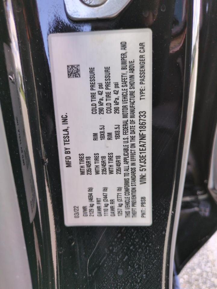 5YJ3E1EA7NF186733 2022 Tesla Model 3