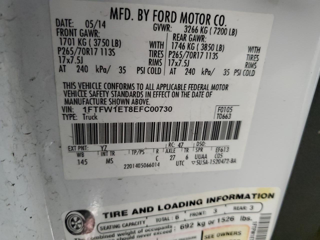 1FTFW1ET8EFC00730 2014 Ford F150 Supercrew