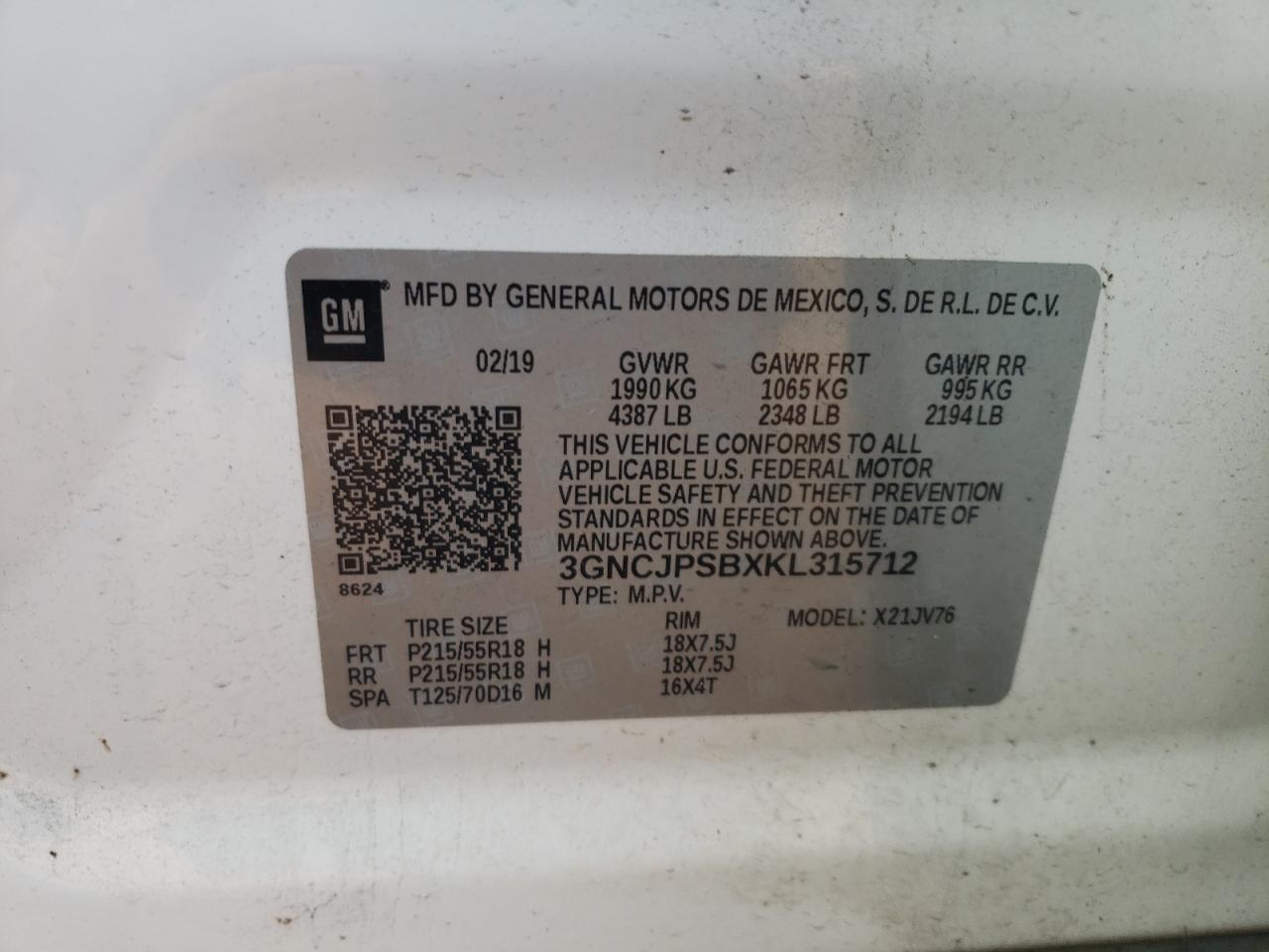 3GNCJPSBXKL315712 2019 CHEVROLET TRAX - Image 14