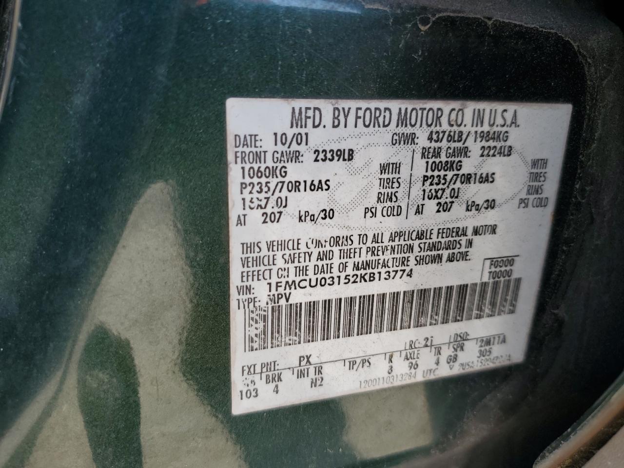 1FMCU03152KB13774 2002 Ford Escape Xlt