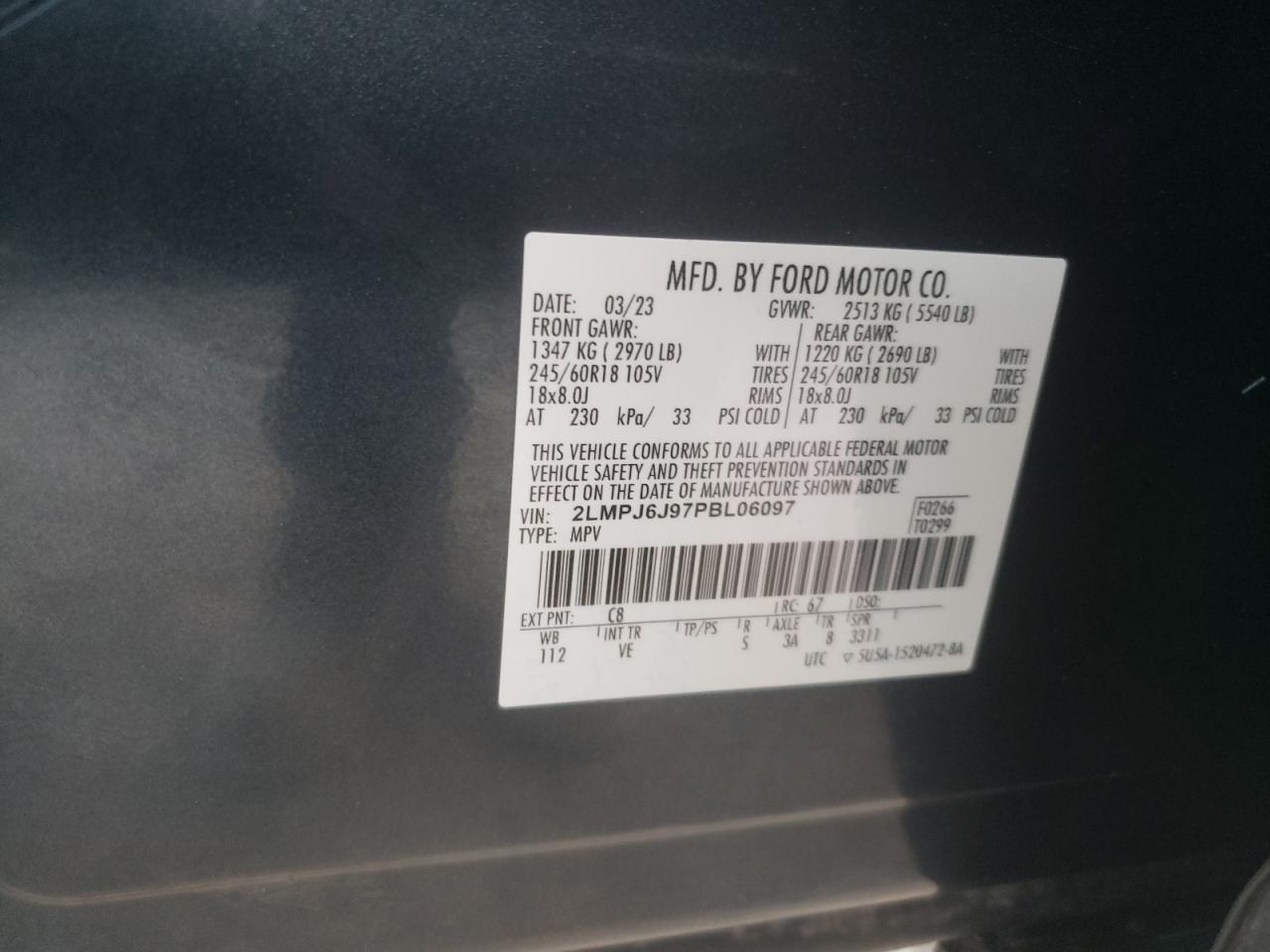 2023 Lincoln Nautilus VIN: 2LMPJ6J97PBL06097 Lot: 75456754