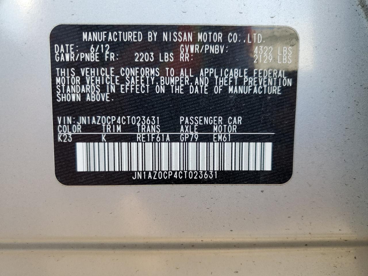 2012 Nissan Leaf Sv VIN: JN1AZ0CP4CT023631 Lot: 77616804