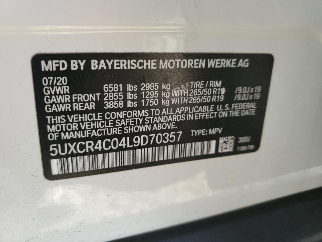 2020 BMW X5 Sdrive 40I VIN: 5UXCR4C04L9D70357 Lot: 76189144