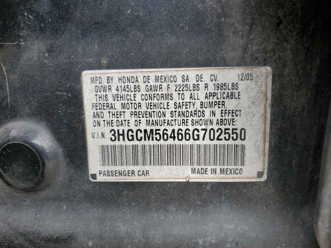 3HGCM56466G702550 2006 Honda Accord Lx