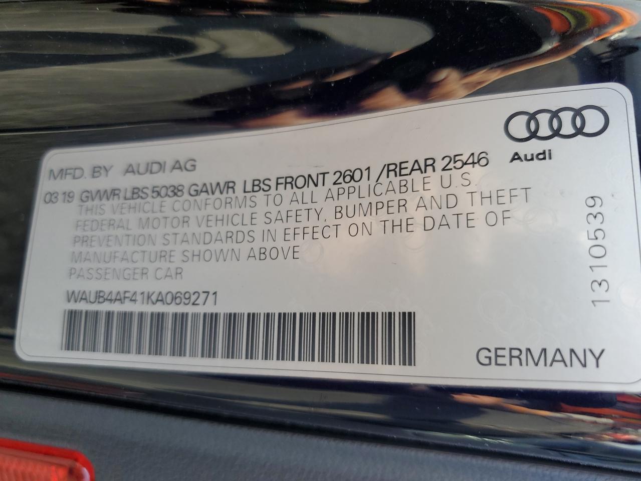 2019 Audi S4 Premium Plus VIN: WAUB4AF41KA069271 Lot: 77899834