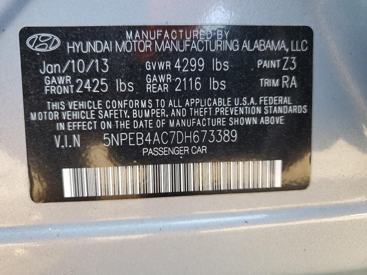 5NPEB4AC7DH673389 2013 Hyundai Sonata Gls