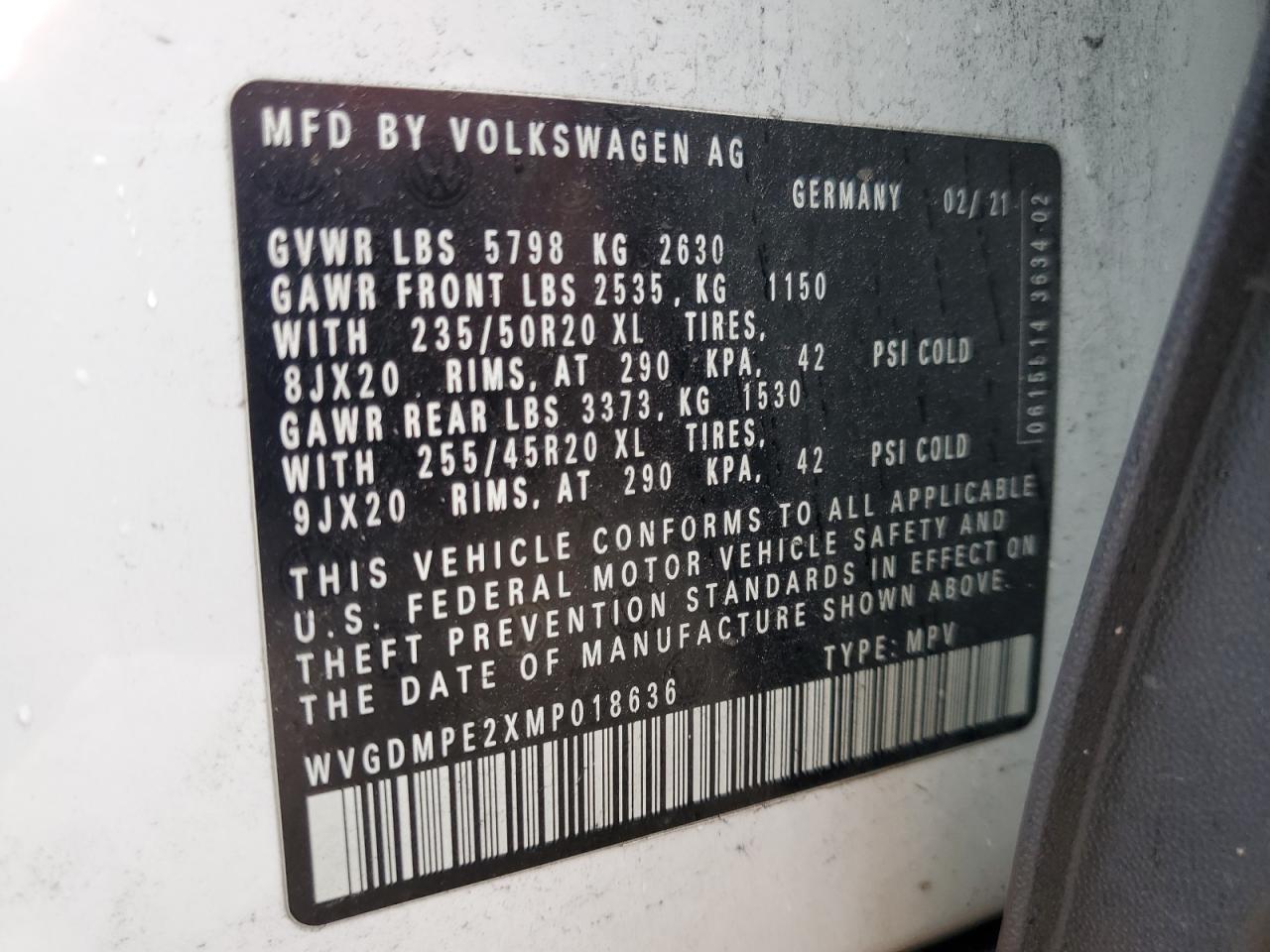 WVGDMPE2XMP018636 2021 Volkswagen Id.4 First Edition