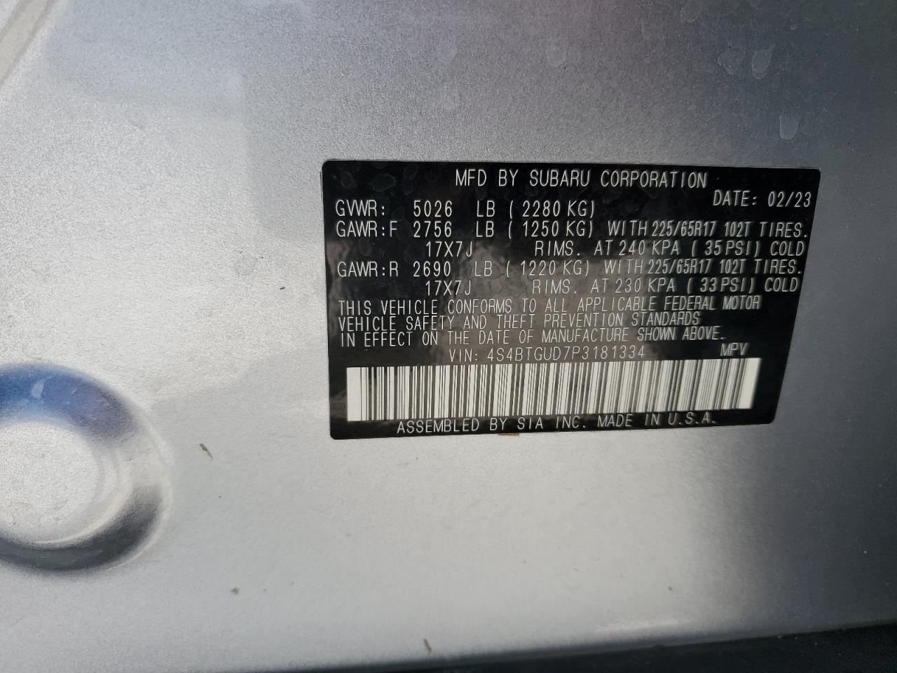 4S4BTGUD7P3181334 2023 Subaru Outback Wilderness