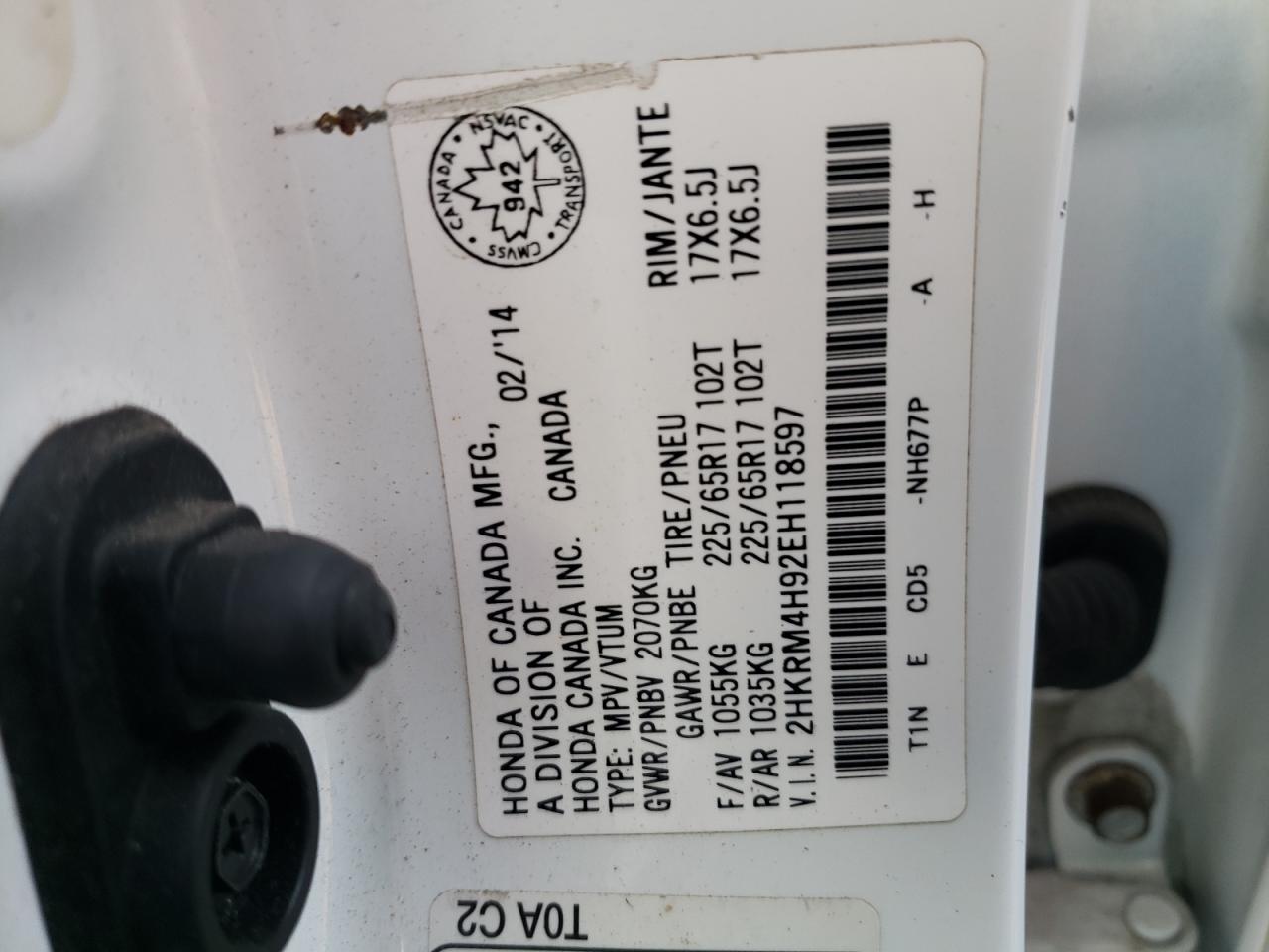 2014 Honda Cr-V Touring VIN: 2HKRM4H92EH118597 Lot: 73322864