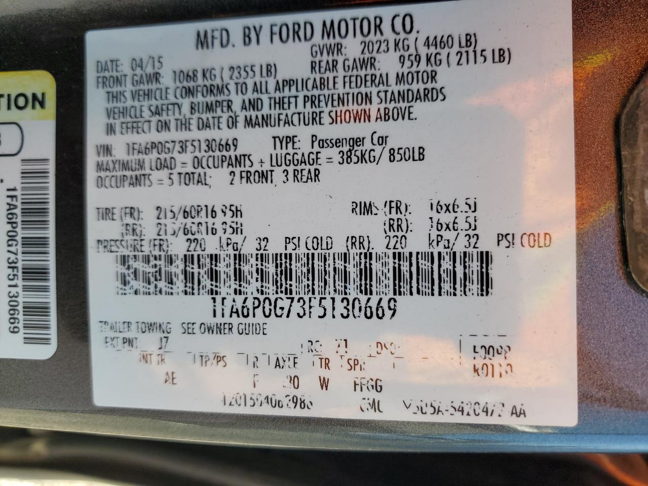 1FA6P0G73F5130669 2015 Ford Fusion S