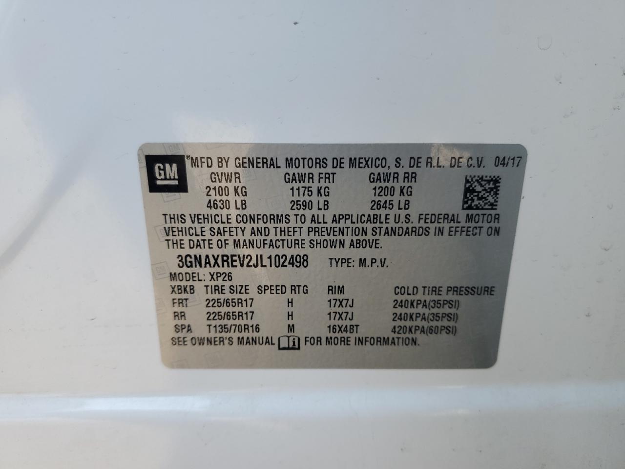 3GNAXREV2JL102498 2018 Chevrolet Equinox Ls