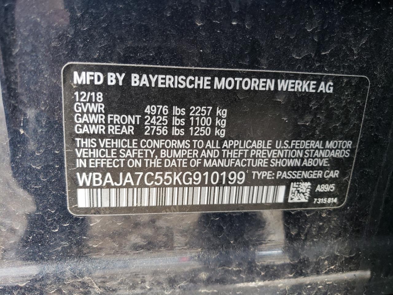 WBAJA7C55KG910199 2019 BMW 530 Xi