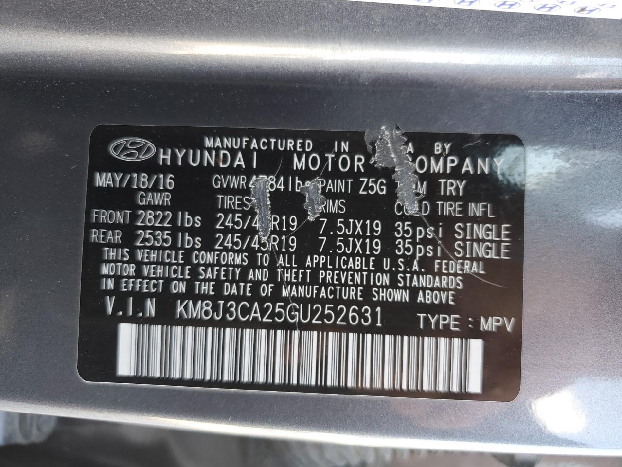 VIN KM8J3CA25GU252631 2016 HYUNDAI TUCSON no.12