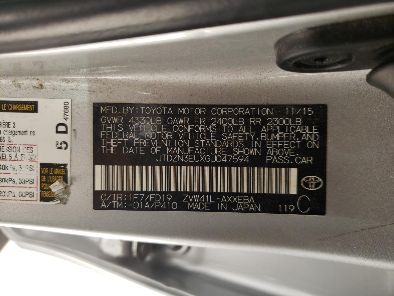 JTDZN3EUXGJ047594 2016 Toyota Prius V