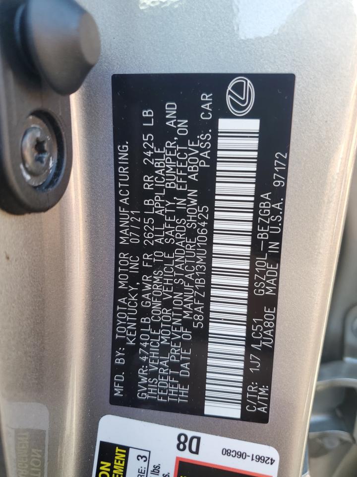 58AFZ1B13MU106425 2021 Lexus Es 350 Base