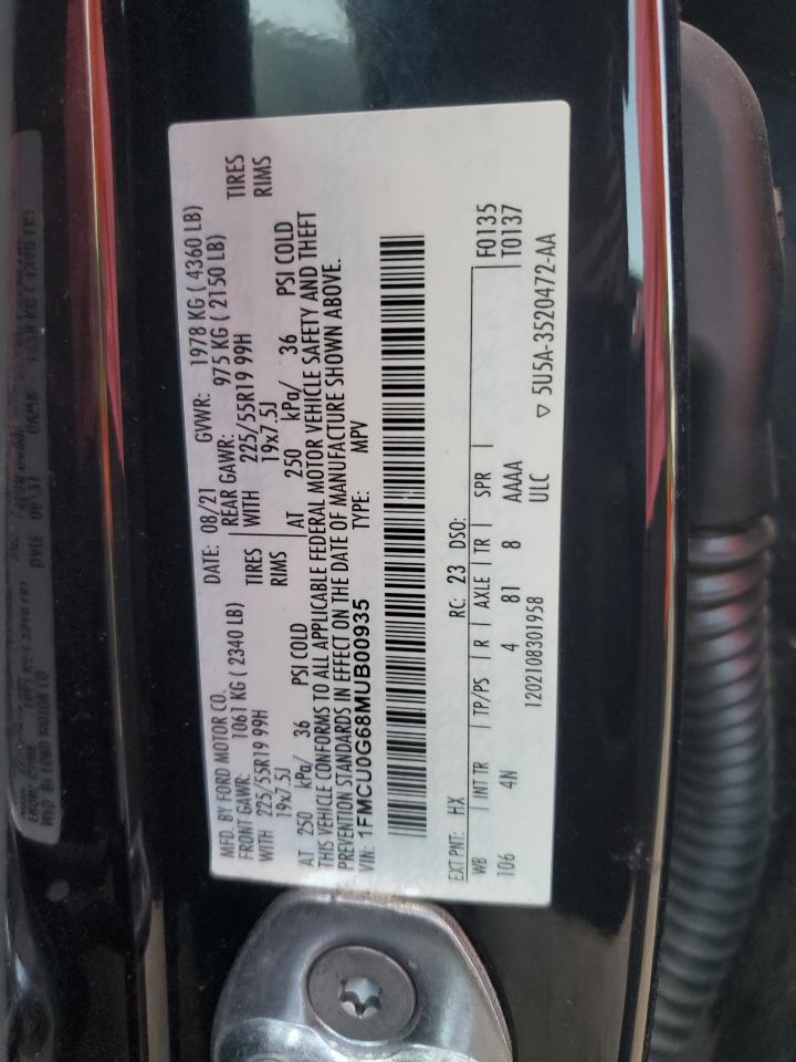 2021 Ford Escape Se VIN: 1FMCU0G68MUB00935 Lot: 73994544