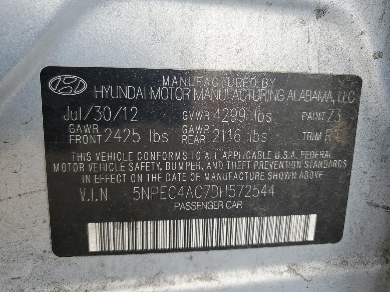 5NPEC4AC7DH572544 2013 Hyundai Sonata Se