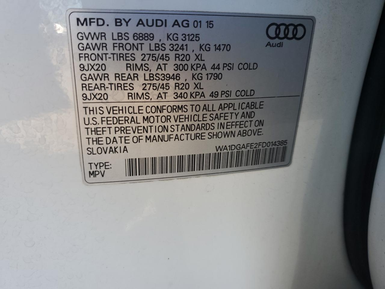 2015 Audi Q7 Prestige VIN: WA1DGAFE2FD014385 Lot: 76389414