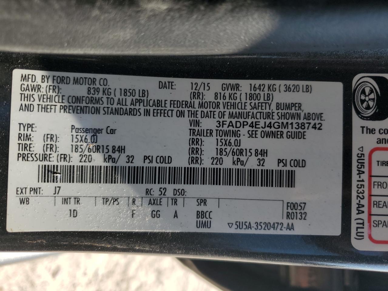 2016 Ford Fiesta Se VIN: 3FADP4EJ4GM138742 Lot: 74966594