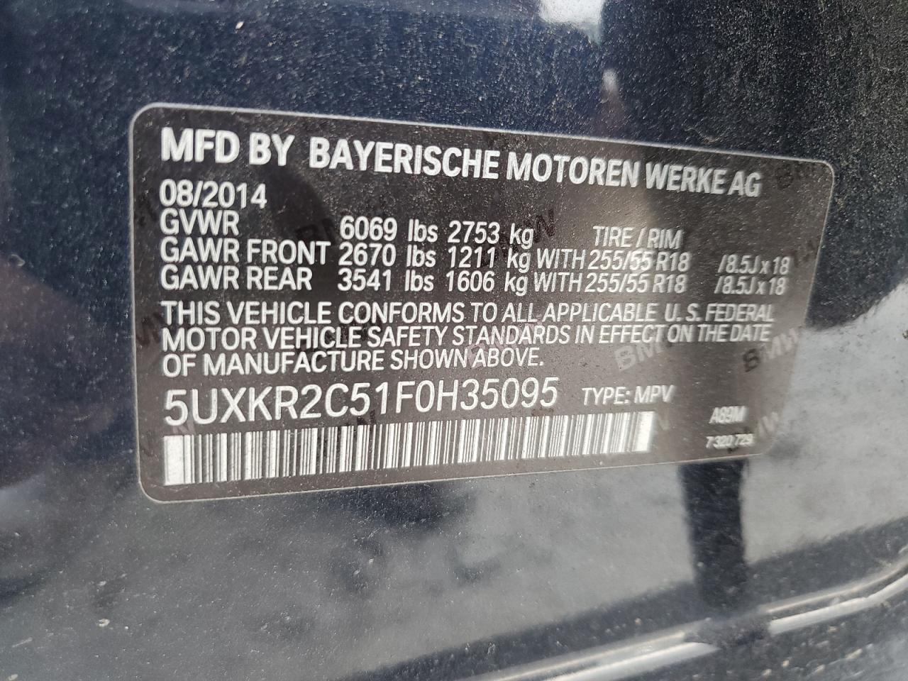 2015 BMW X5 Sdrive35I VIN: 5UXKR2C51F0H35095 Lot: 78530704