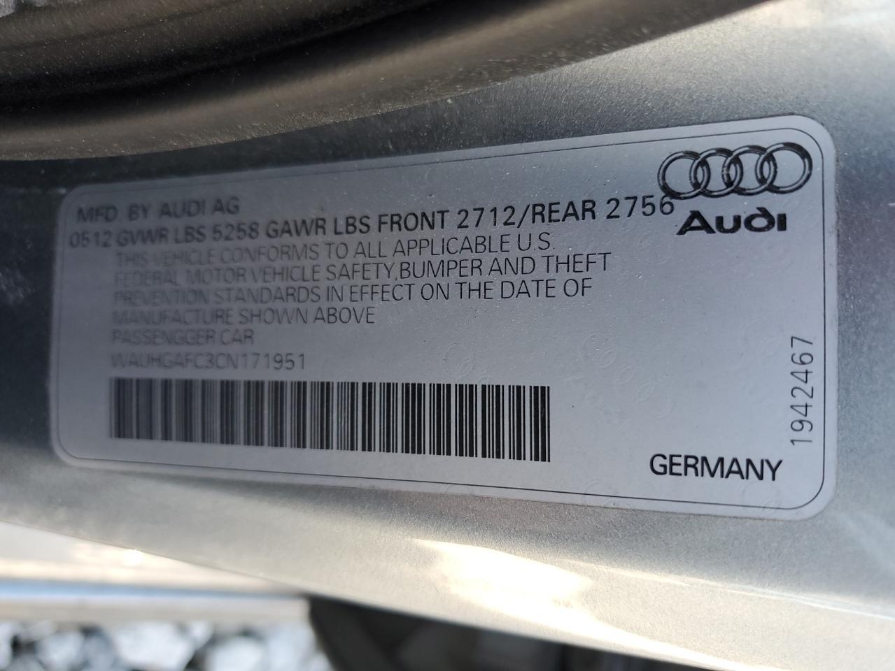 2012 Audi A6 Prestige VIN: WAUHGAFC3CN171951 Lot: 74902404