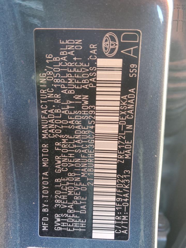 2016 Toyota Corolla L VIN: 2T1BURHE3GC745293 Lot: 76670754