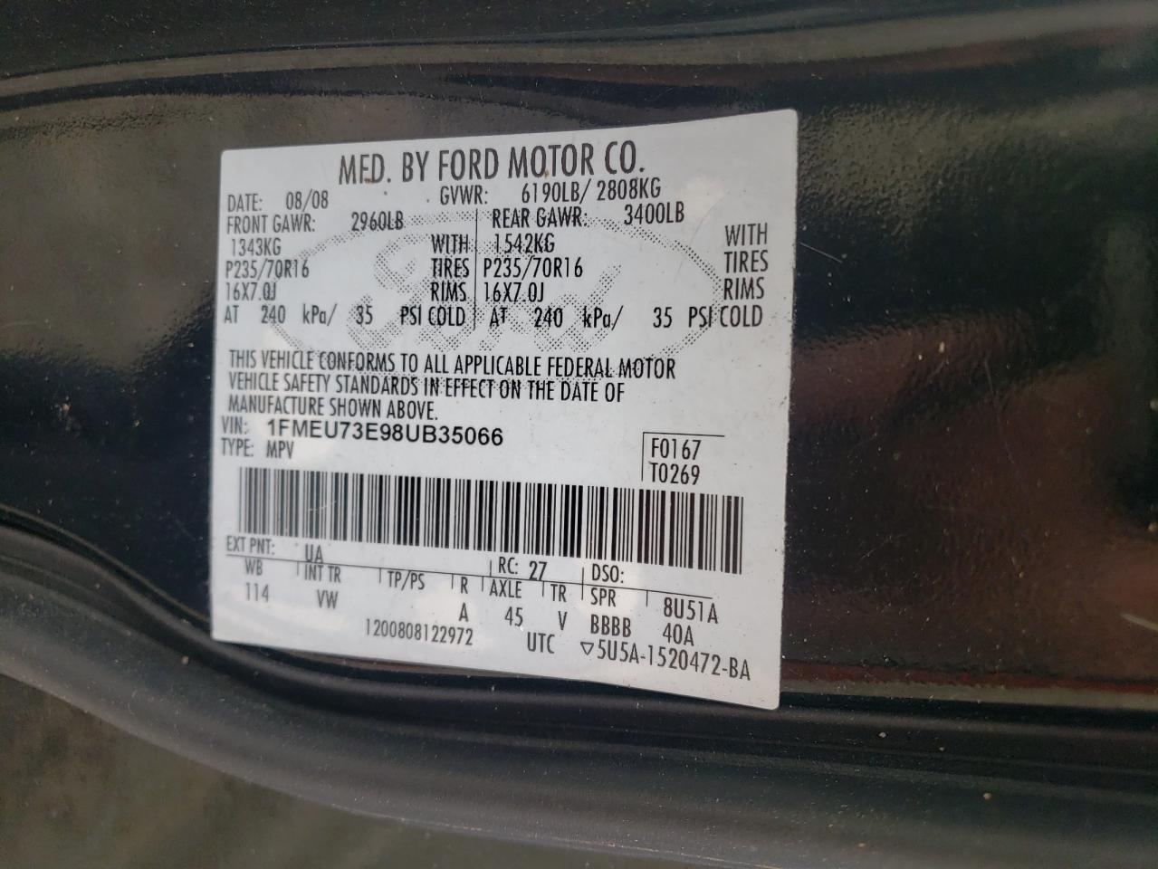 2008 Ford Explorer Xlt VIN: 1FMEU73E98UB35066 Lot: 74740804