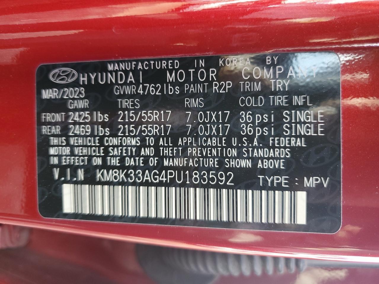 2023 Hyundai Kona Sel VIN: KM8K33AG4PU183592 Lot: 76762794