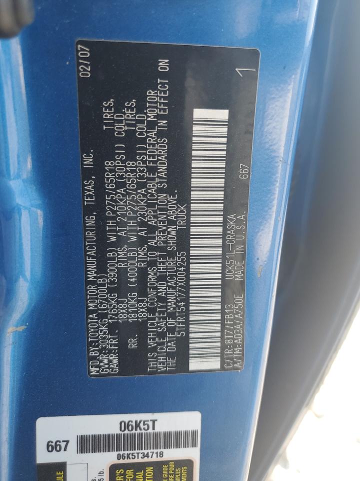 2007 Toyota Tundra Double Cab Sr5 VIN: 5TFRT54177X004255 Lot: 74757984