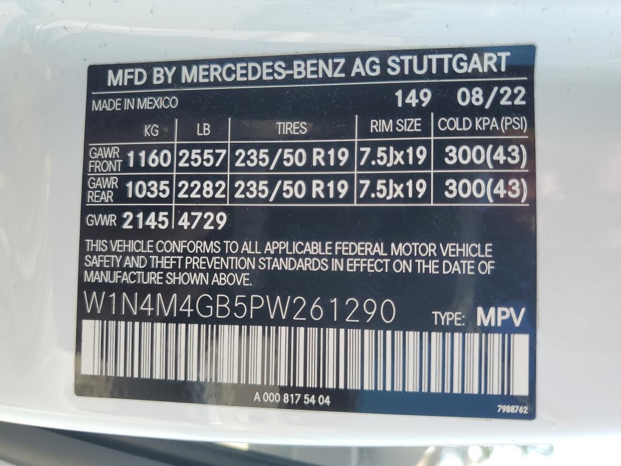 2023 Mercedes-Benz Glb 250 VIN: W1N4M4GB5PW261290 Lot: 74987304