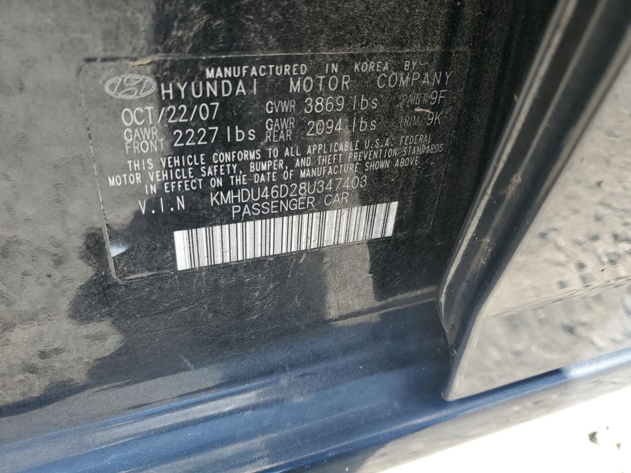 KMHDU46D28U347403 2008 Hyundai Elantra Gls