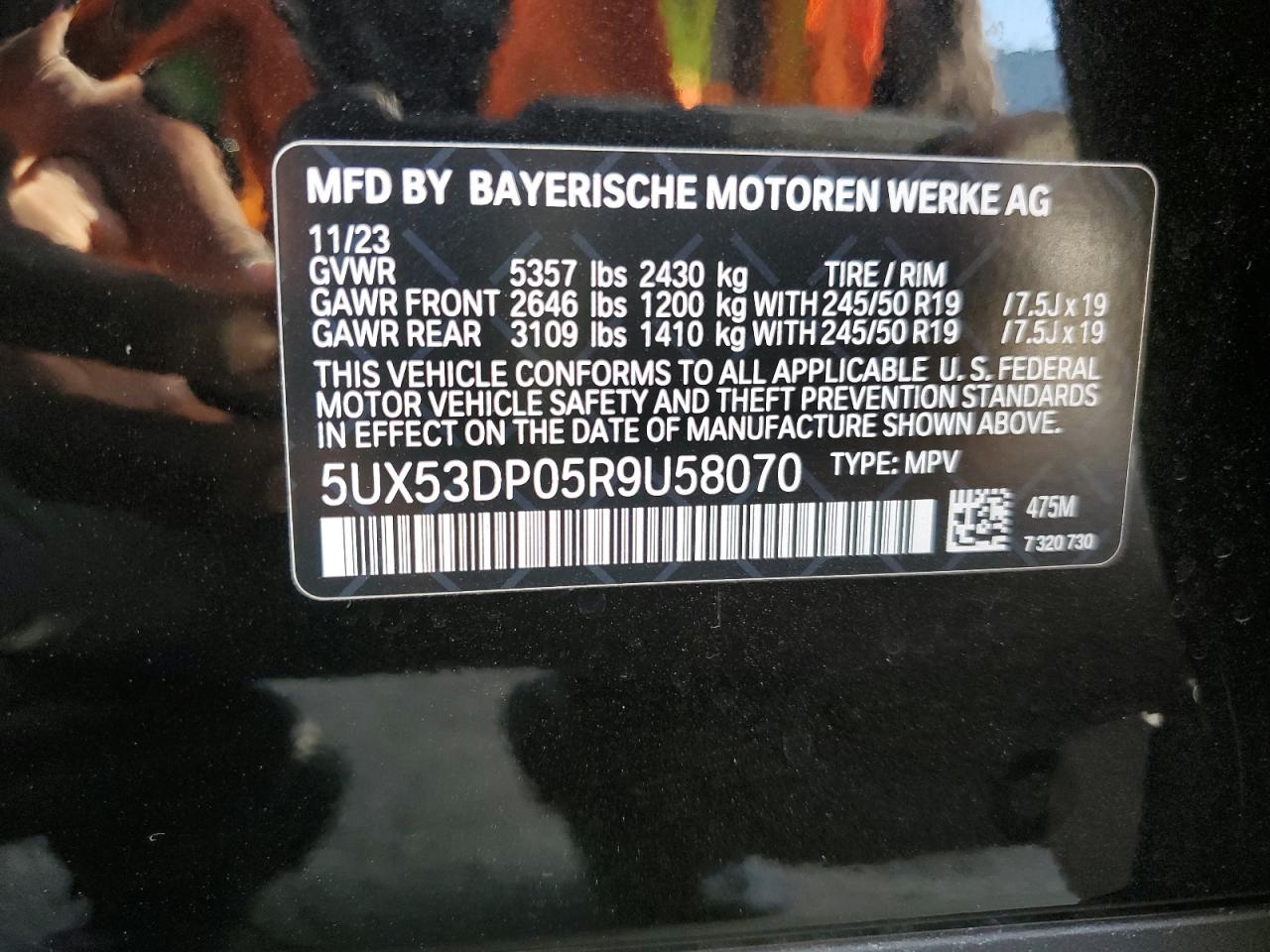 2024 BMW X3 xDrive30I VIN: 5UX53DP05R9U58070 Lot: 75843204