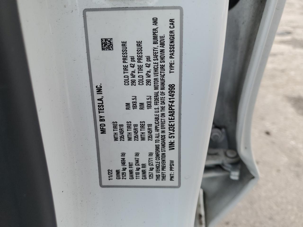 5YJ3E1EA8PF414998 2023 Tesla Model 3