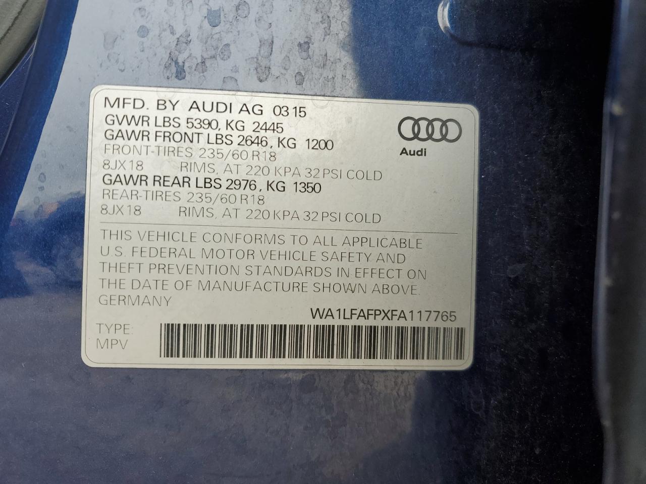 WA1LFAFPXFA117765 2015 Audi Q5 Premium Plus