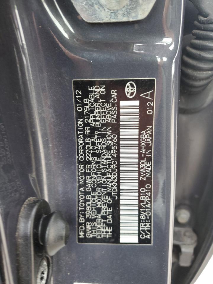 JTDKN3DU9C1495760 2012 Toyota Prius