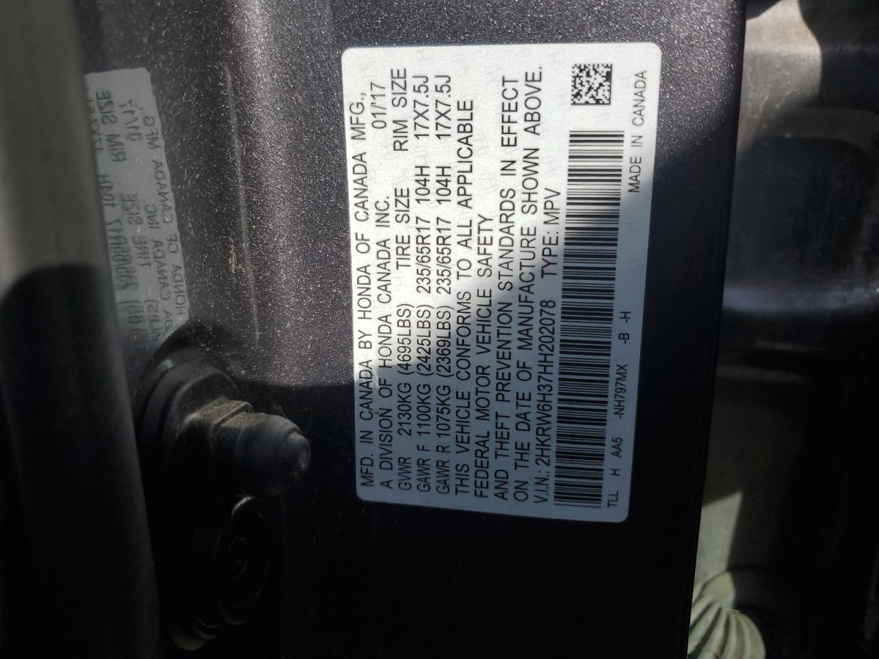 2HKRW6H37HH202078 2017 Honda Cr-V Lx