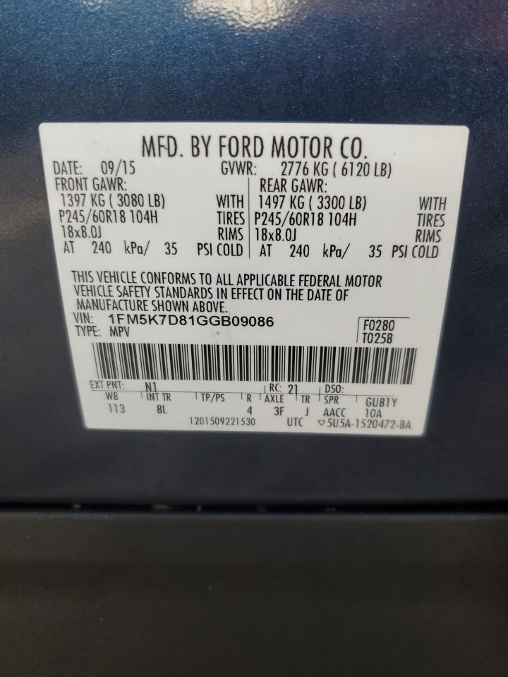 2016 Ford Explorer Xlt VIN: 1FM5K7D81GGB09086 Lot: 74443134