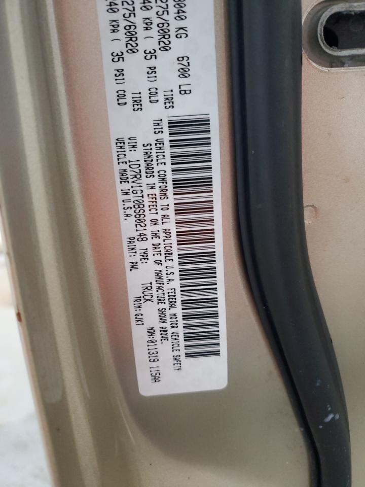 2011 Dodge Ram 1500 VIN: 1D7RV1GT0BS602148 Lot: 74911014