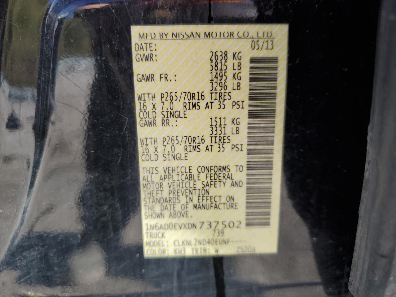 2013 Nissan Frontier S VIN: 1N6AD0EVXDN737502 Lot: 76792194