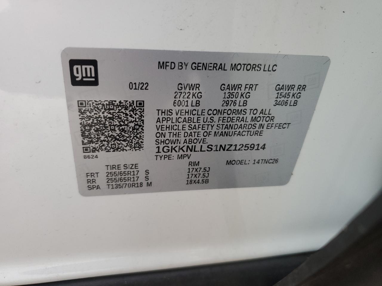 2022 GMC Acadia At4 VIN: 1GKKNLLS1NZ125914 Lot: 78249514