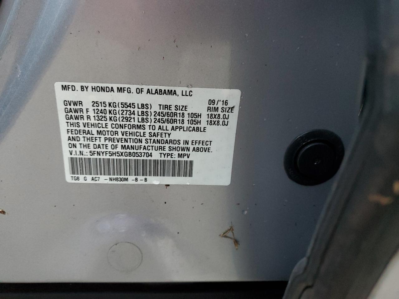 5FNYF5H5XGB053704 2016 HONDA PILOT - Image 14