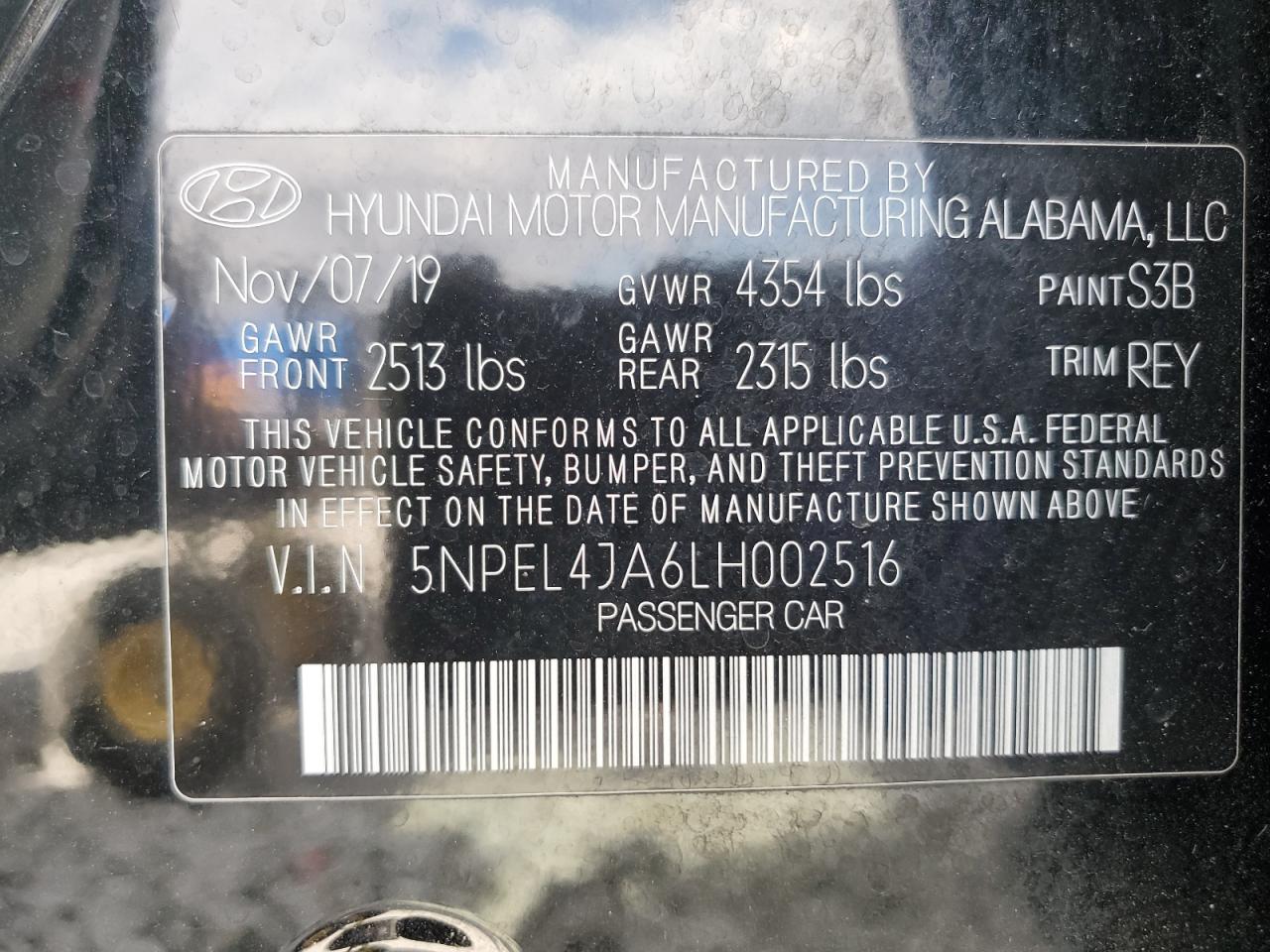 2020 Hyundai Sonata Sel VIN: 5NPEL4JA6LH002516 Lot: 75238794