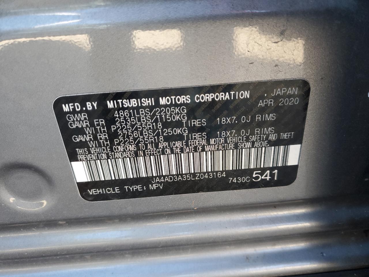 JA4AD3A35LZ043164 2020 Mitsubishi Outlander Se